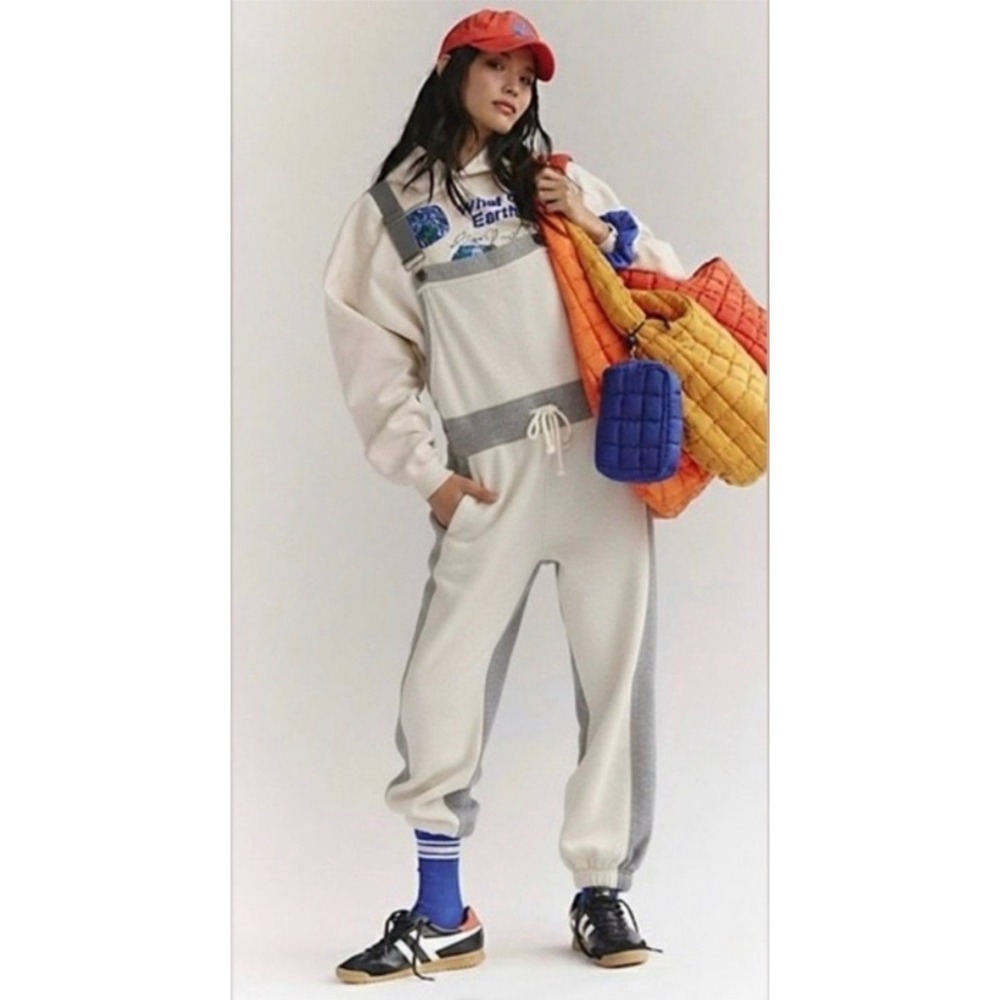 Free People FP Movement Making It Overalls Grey Heathered Sweatpant Jumpsuit XS